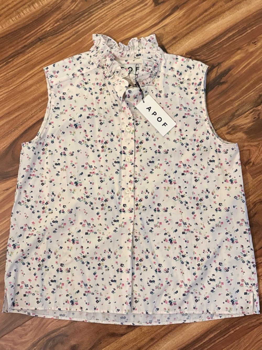 NWT APOF Women’s Sleeveless Frill Neck ALVA Top Petite Sticato Floral Medium M